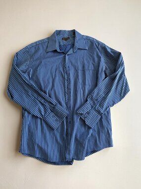 BEN SHERMAN Men’s Blue Striped Button Down Shirt Sz 17 34-35